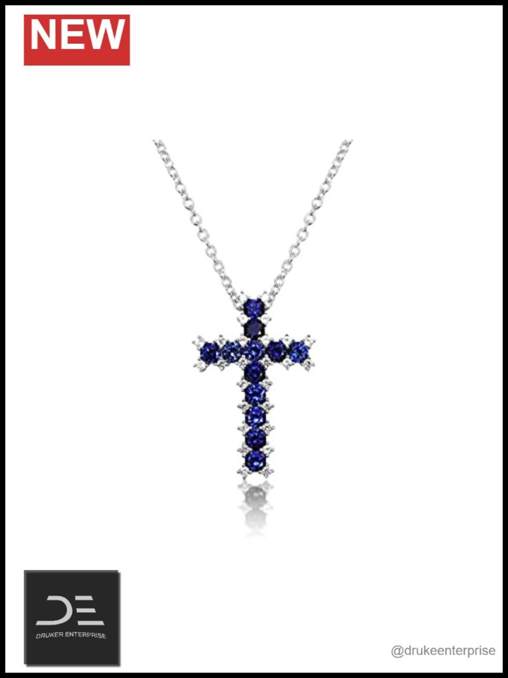 925 Sterling Silver Created Sapphire Cross Pendant Necklace 18in
